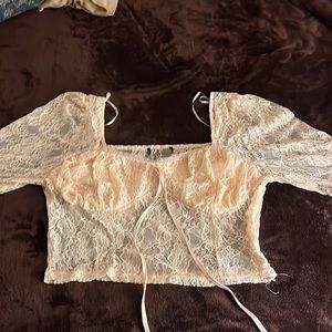 Lace peasant style crop top with elbow sleeves